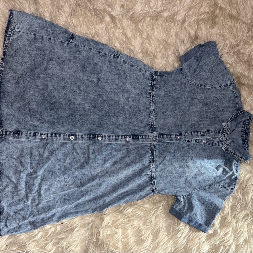 Denim Button-Front Shirt Dress - Washed Blue